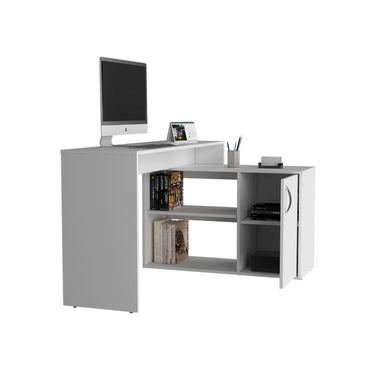 Escritorio En L Una Puerta, Blanco Duqueza, con amplio espacio de trabajo