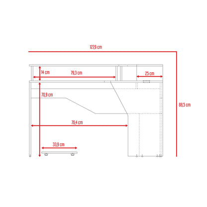 Escritorio Gamer En L Con Dos Niveles Para Monitores Guma - Wengue - Canto Rojo