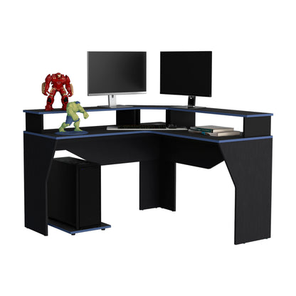 Escritorio Gamer En L Con Dos Niveles Para Monitores Guma, Wengue - Canto Azul
