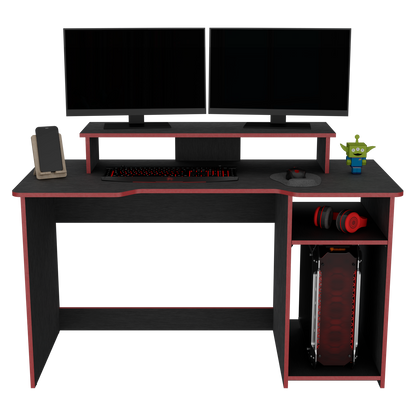 Escritorio Gamer Huni, Wengue y Canto, con varios entrepaños para colocar objetos