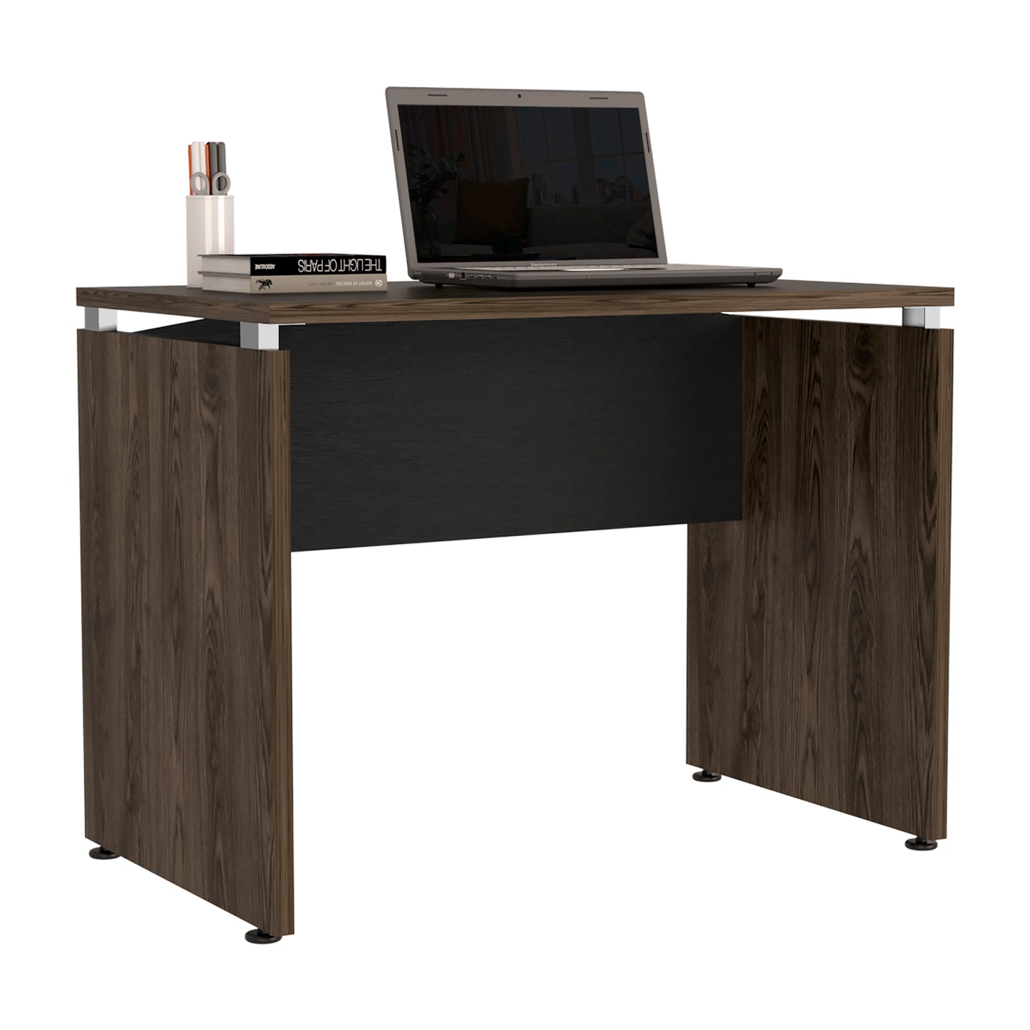 Mesa Escritorio Home Office, Negro Soft y Coñac, con amplia superficie 100