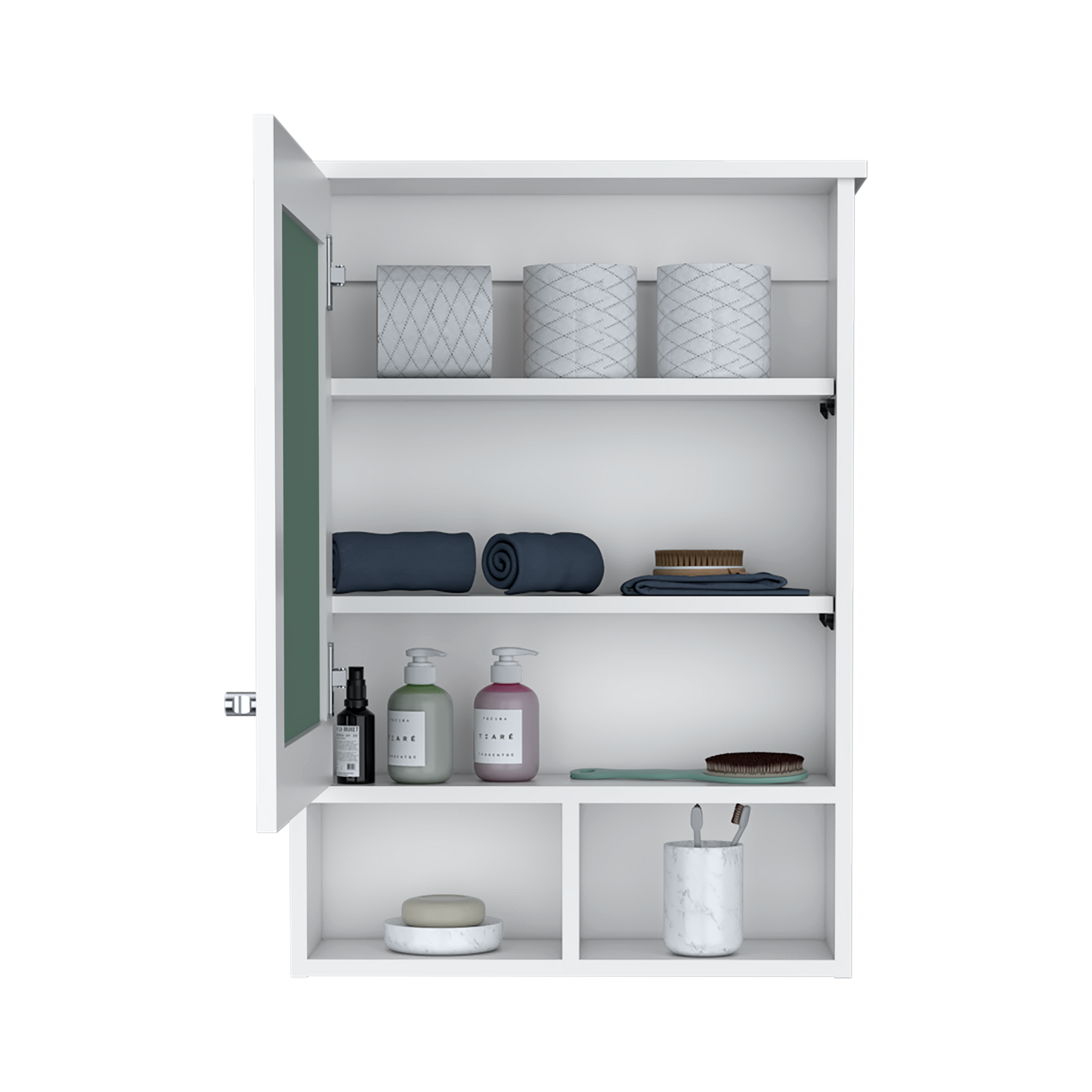 Gabinete de Baño Egeo, Blanco, con Puerta Espejo y Tres Entrepaños Para Ubicar Objetos