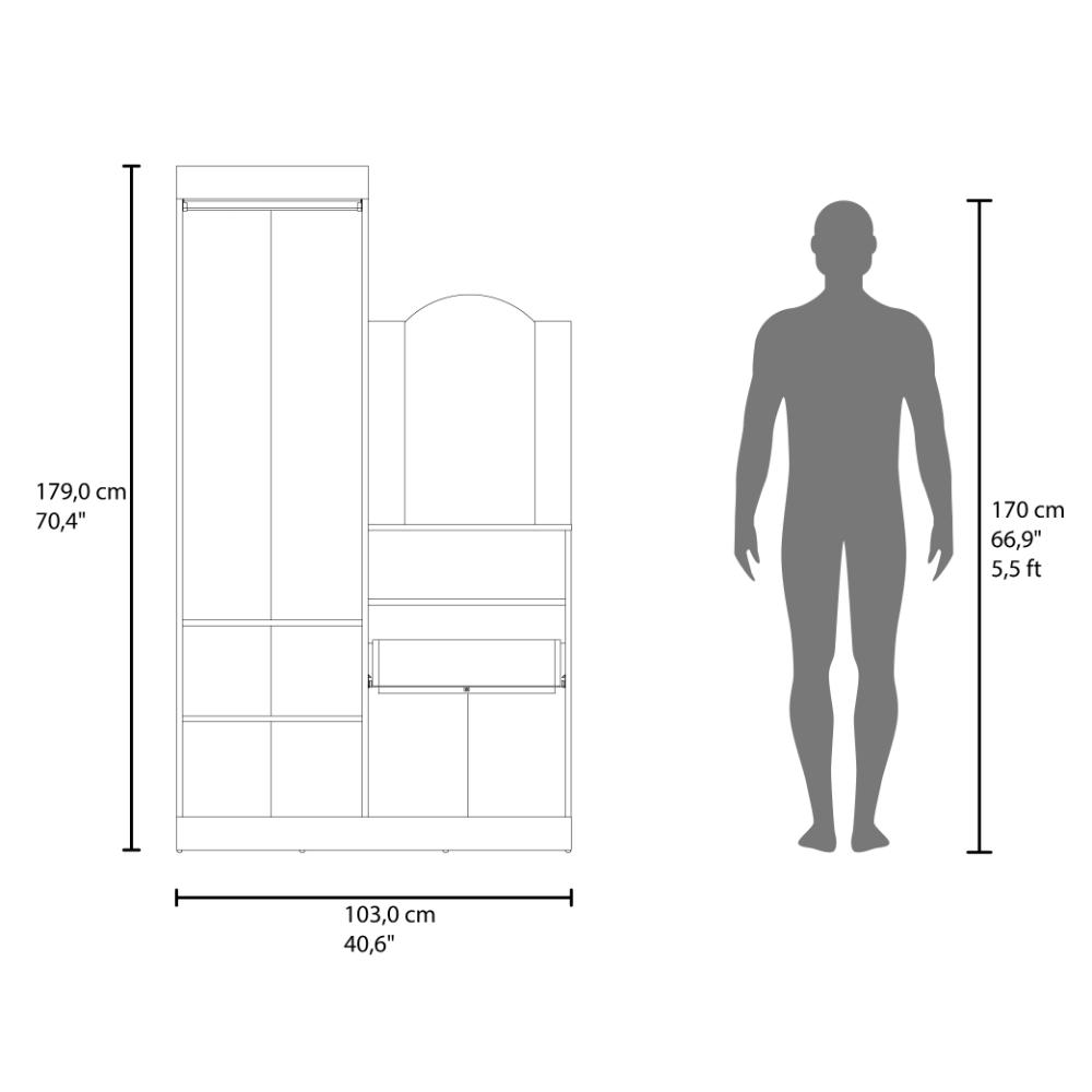 Closet Comoda Praga Tres Puertas Un Cajon, Fresno Europeo, con diseño moderno incluye Espejo