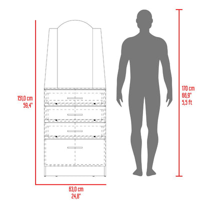 Comoda Praga, Wengue, con tres cajones y una puerta