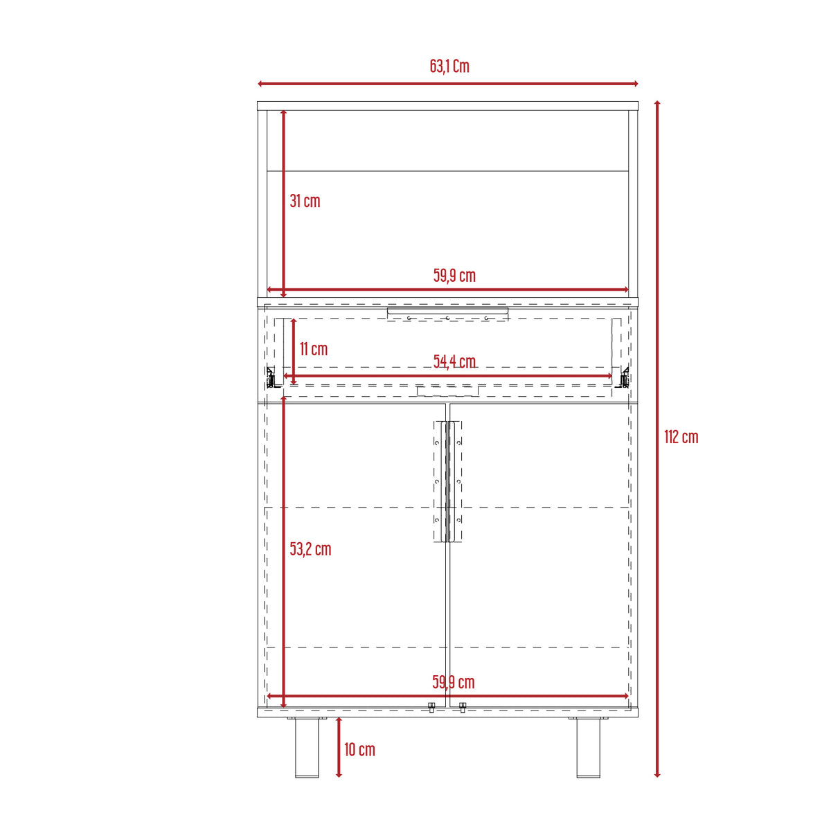 Mueble Microondas Bajo Oshawa, Blanco, con espacio para colocar horno microondas