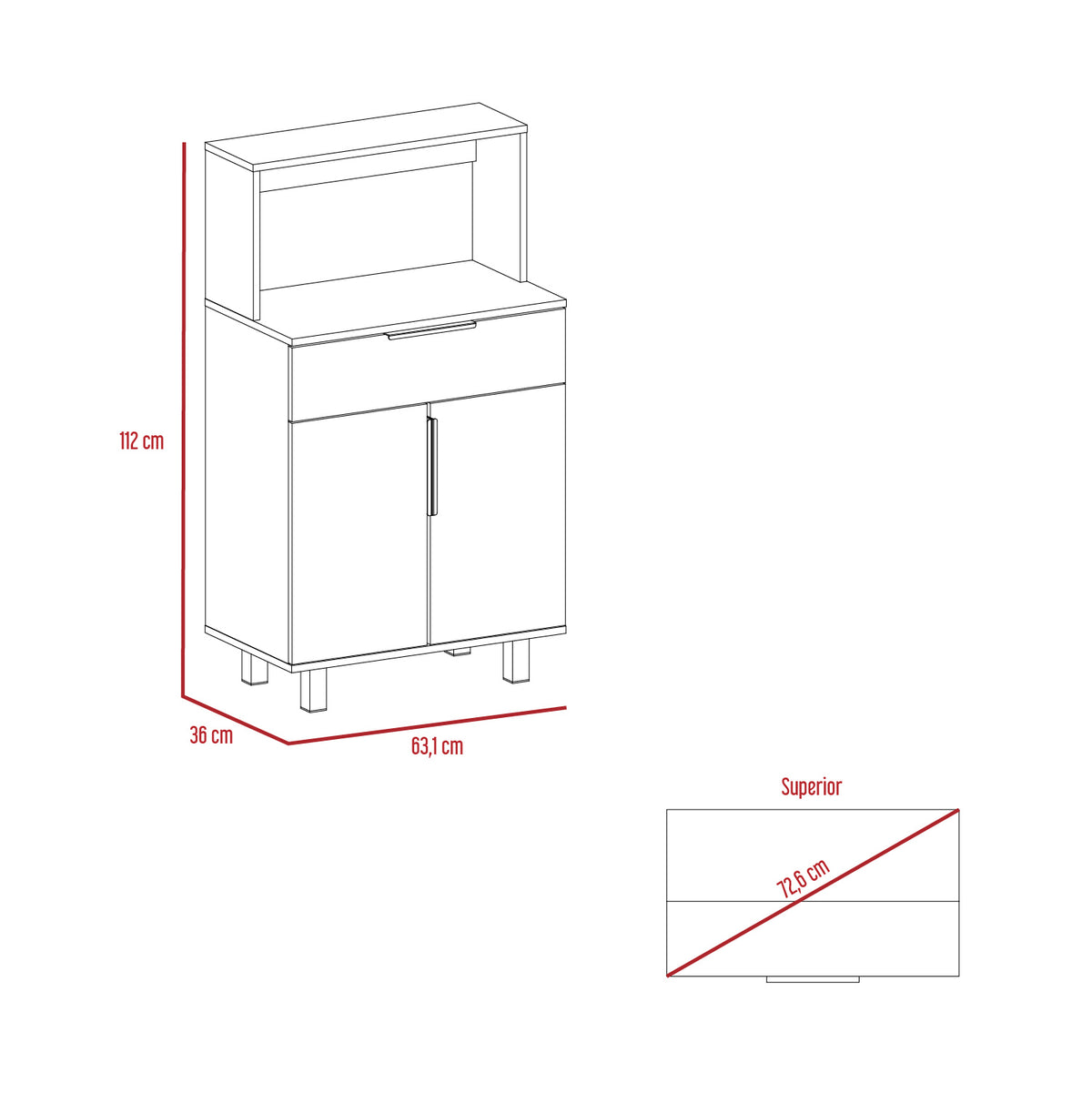 Mueble Microondas Bajo Oshawa, Blanco, con espacio para colocar horno microondas