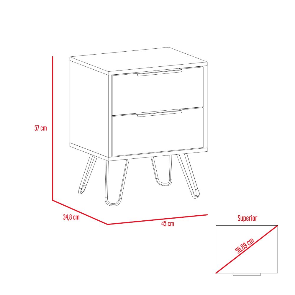 Velador Concept D,57, Duna y Wengue, con dos cajones organizadores y patas metálicas