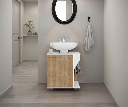 Mueble Para Lavamanos Phillips Una Puerta,  Blanco Y Fresno