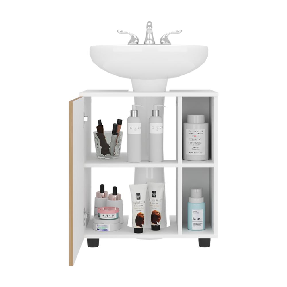 Mueble Para Lavamanos Pascuale Una Puerta, Blanco Y Fresno