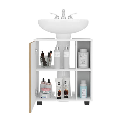 Mueble Para Lavamanos Pascuale Una Puerta, Blanco Y Fresno