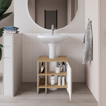 Mueble De Baño Una Puerta, Color Fresno Y Blanco