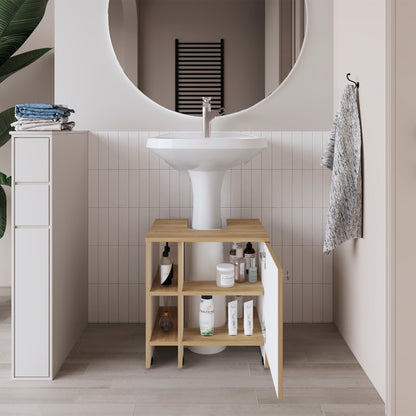 Mueble De Baño Una Puerta, Color Fresno Y Blanco
