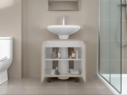 Mueble Para Lavamanos Marlo Dos Puertas, Fresno Y Blanco