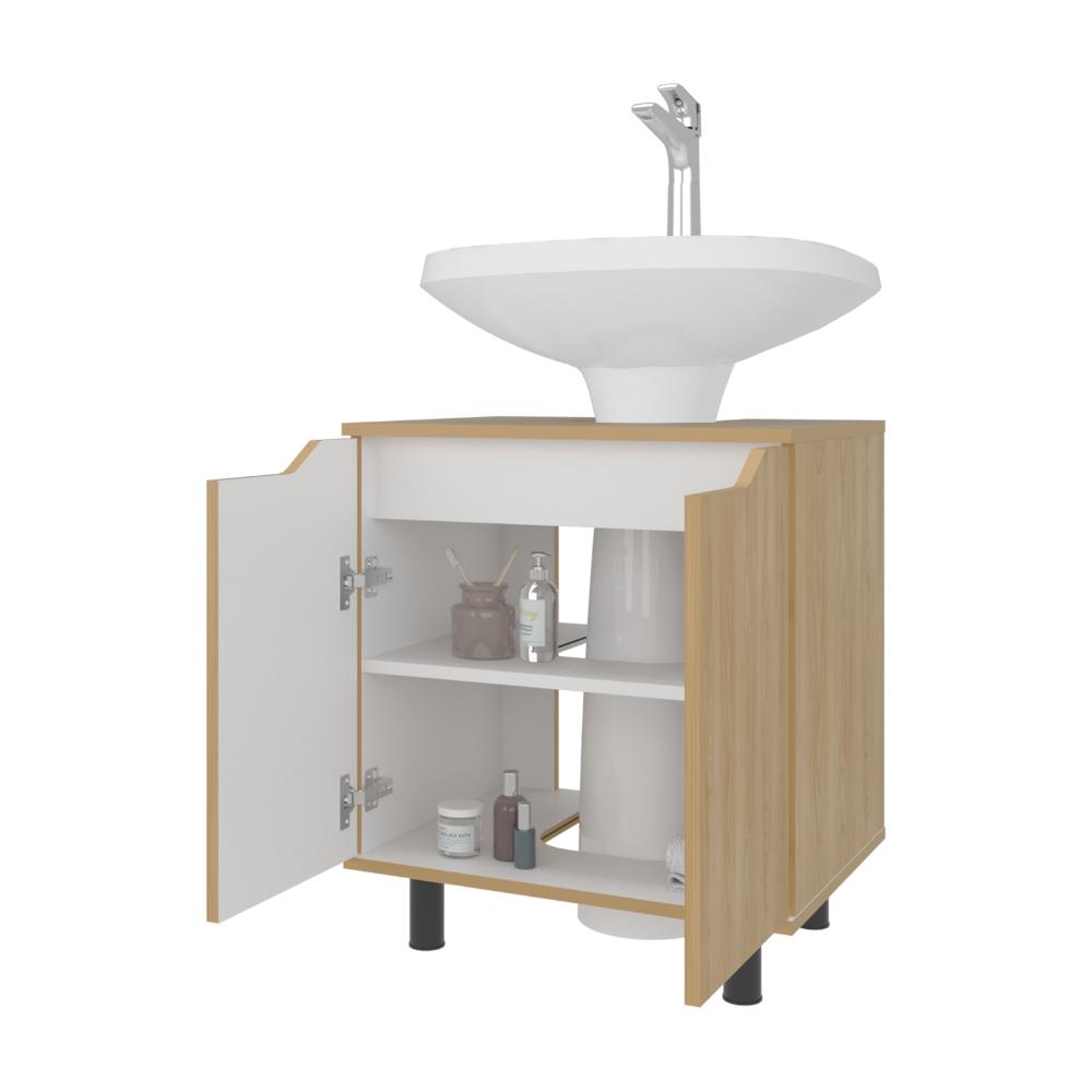 Mueble Para Lavamanos Marlo Dos Puertas, Fresno Y Blanco