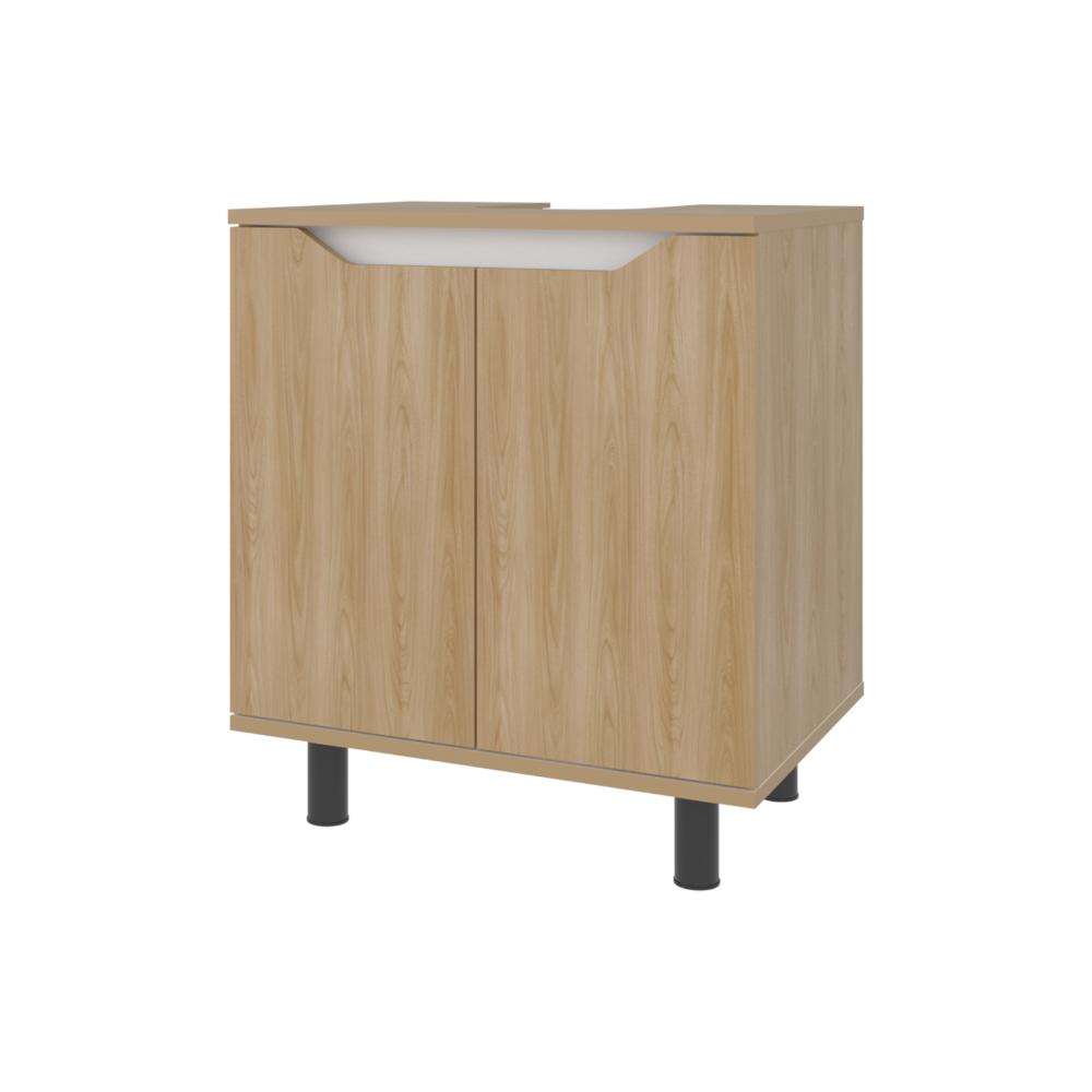 Mueble Para Lavamanos Marlo Dos Puertas, Fresno Y Blanco