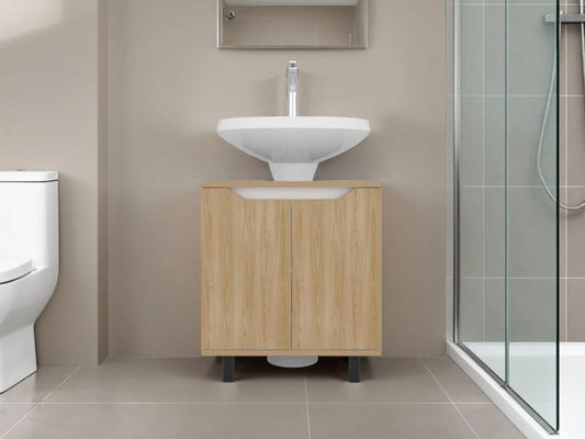 Mueble Para Lavamanos Marlo Dos Puertas, Fresno Y Blanco