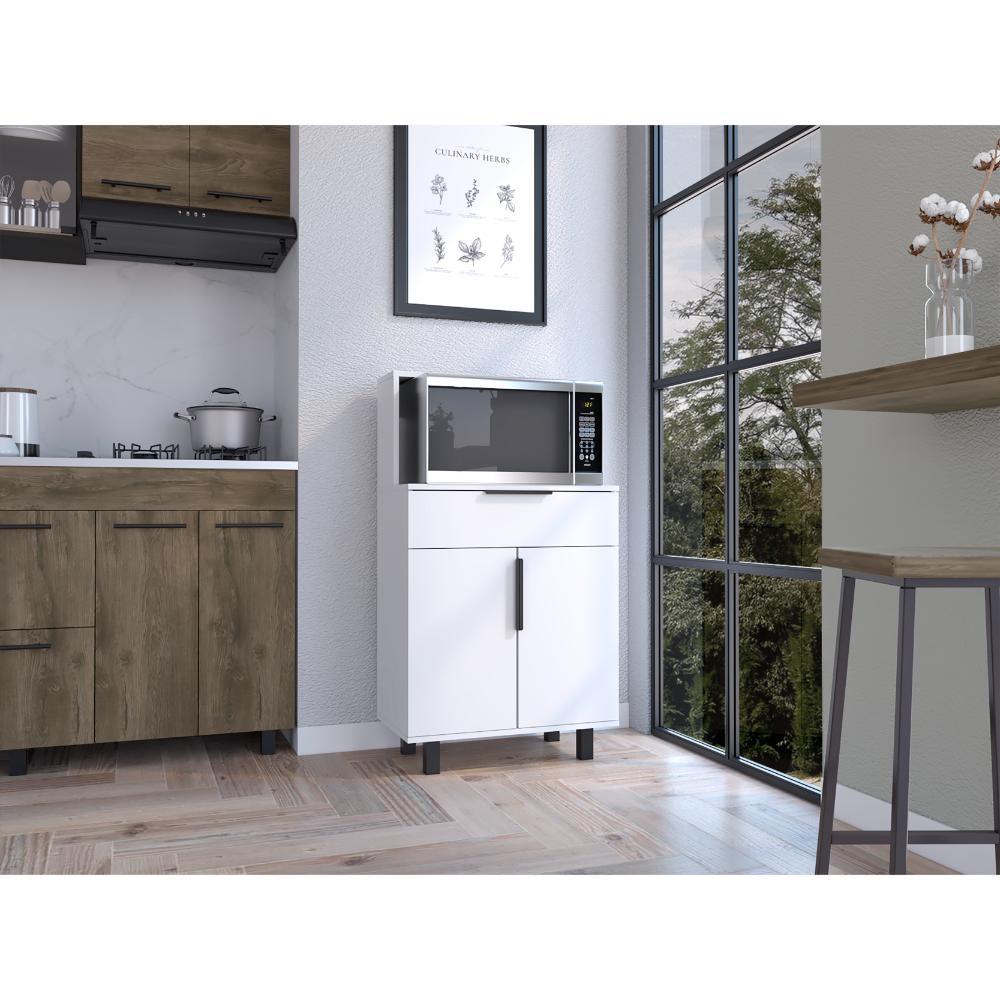 Mueble Microondas Bajo Oshawa, Blanco, con espacio para colocar horno microondas