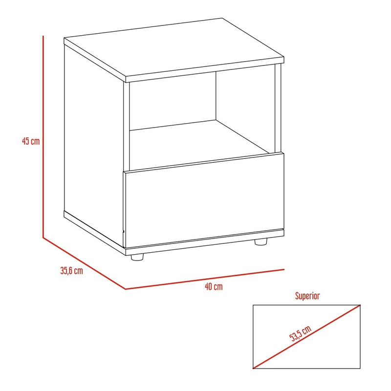 Velador Camel, Rovere y Blanco, con Un Cajón Inferior deslizable