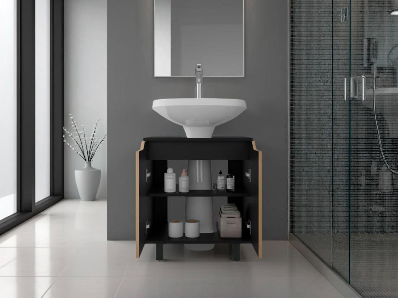Mueble Para Lavamanos Marlo Dos Puertas, Wengue Y Fresno