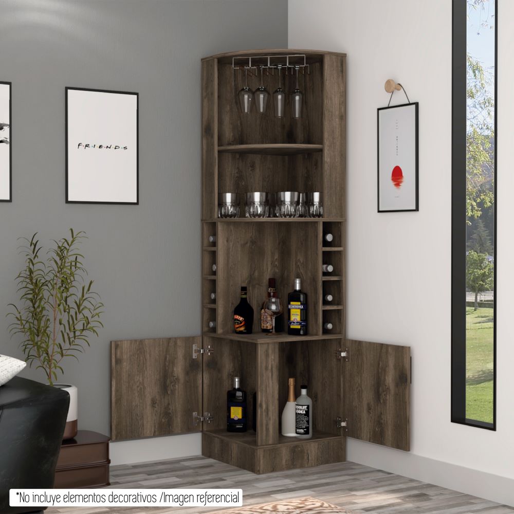 Mueble Bar Esquinero Andorra Color Bellota Para Sala De Estar