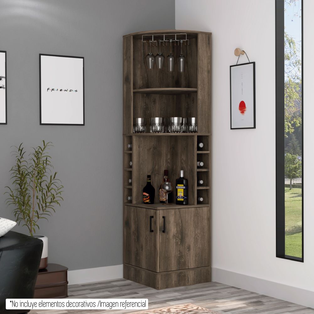Mueble Bar Esquinero Andorra Color Bellota Para Sala De Estar