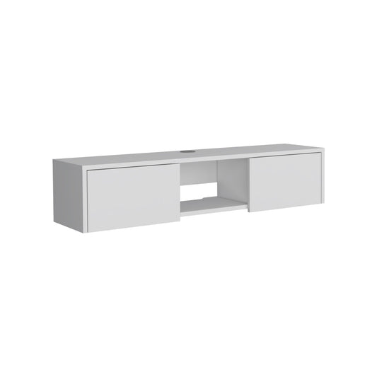 Mesa Para Tv Flotante Gleid, Blanco, con Dos Puertas Abatibles