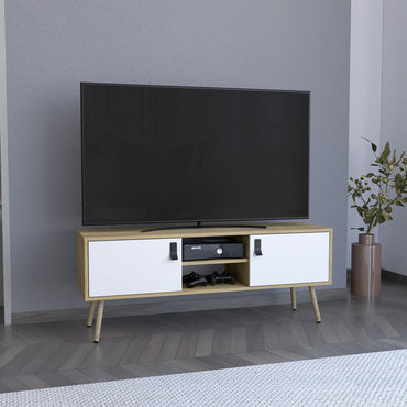 Rack Huna, Macadamia y Blanco, con capacidad para televisor de hasta 70''