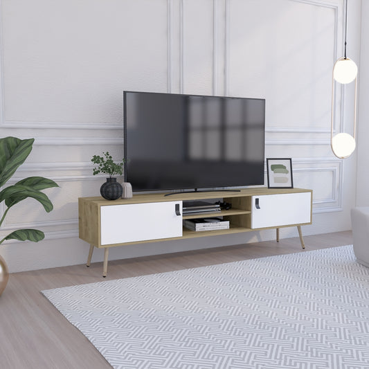 Rack Huna, Macadamia y Blanco, con capacidad para televisor de hasta 70''