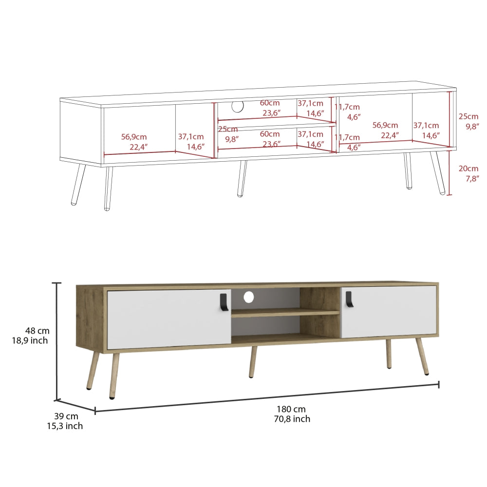 Rack Huna, Macadamia y Blanco, con capacidad para televisor 180