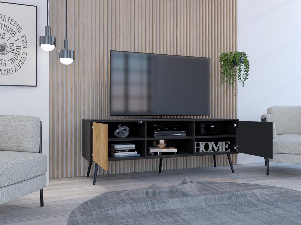 Rack Para Tv Funes Eco 150, Wengue y Macadamia, con espacio para ubicar objetos