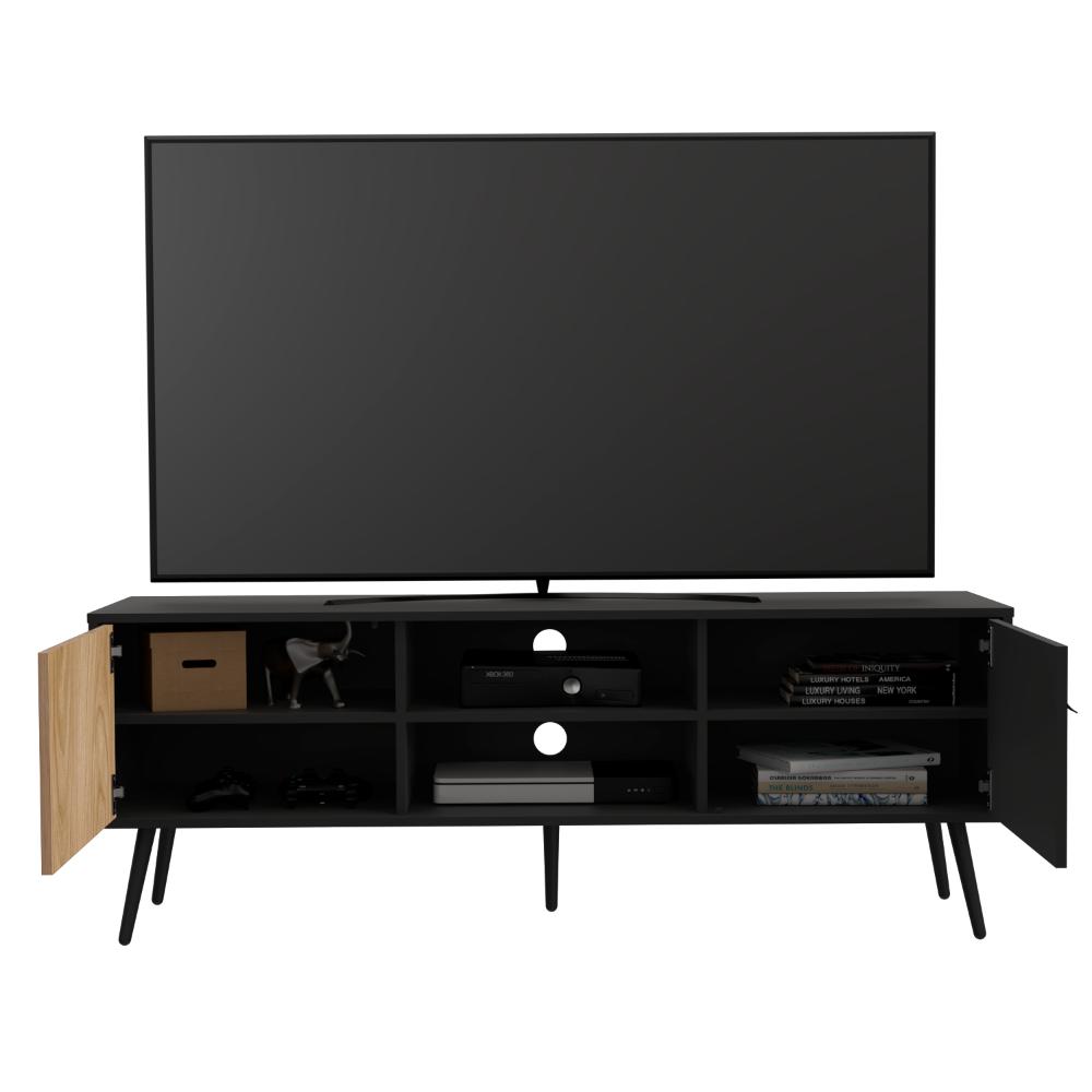 Rack Para Tv Funes Eco 150, Wengue y Macadamia, con espacio para ubicar objetos