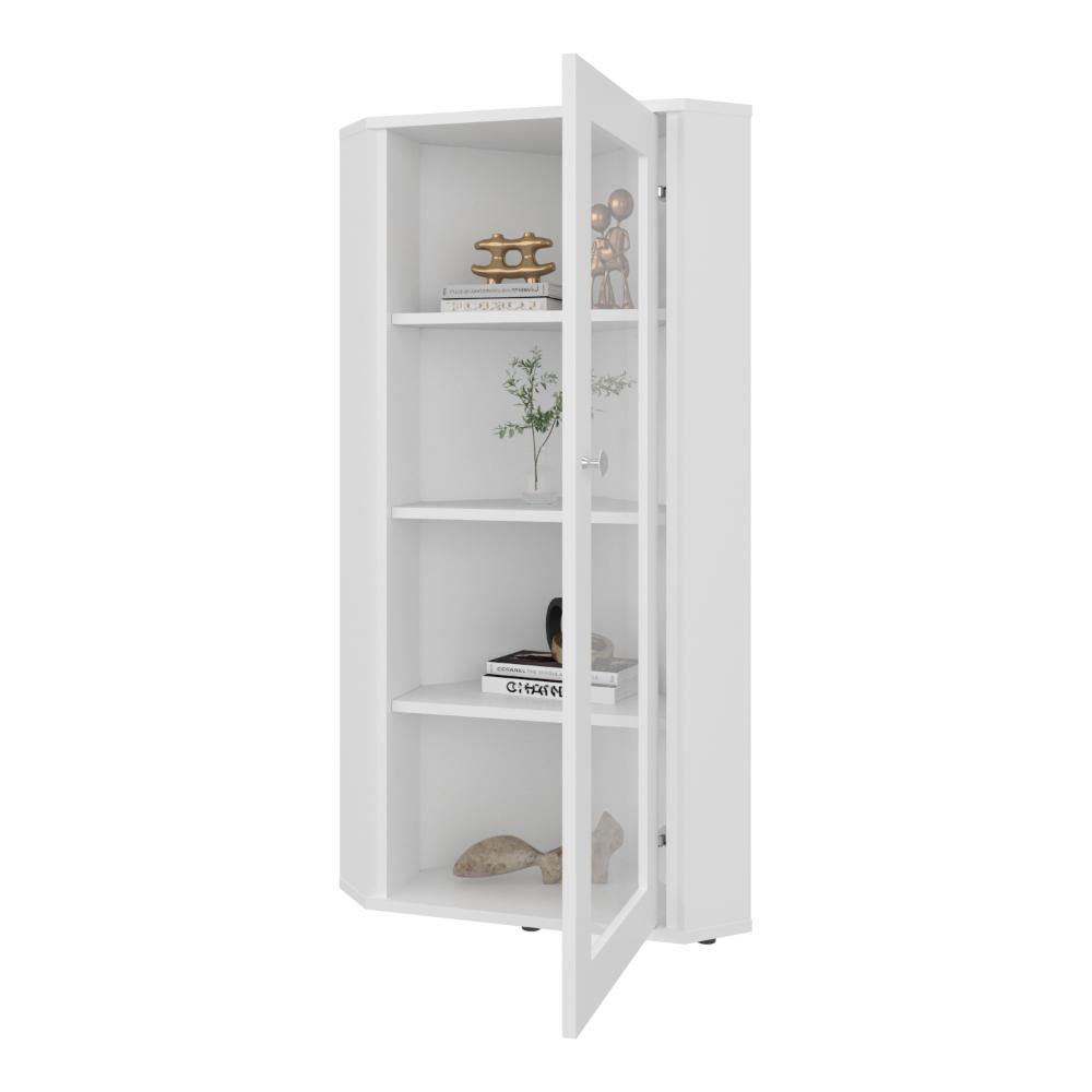 Vitrina Esquinera Genova Una Puerta Vidrio, Blanco