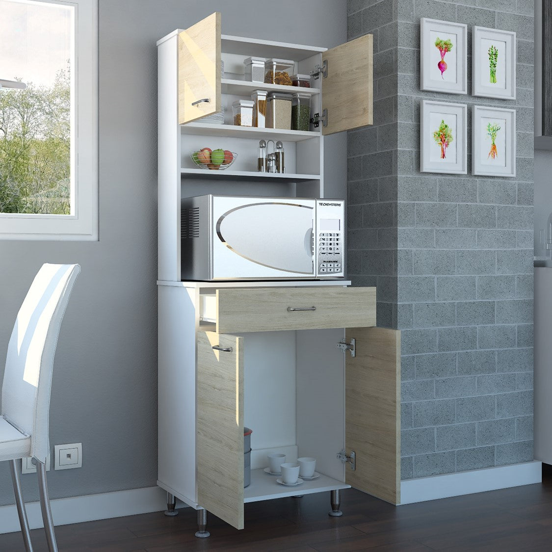 Mueble de Cocina Kitchen Color Blanco y Rovere Para Cocina