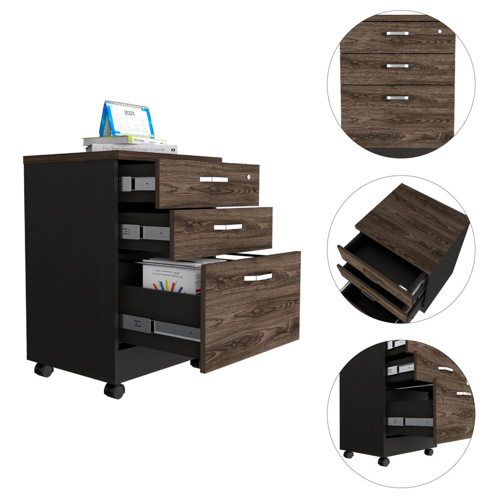 Archivador Home Office Color Negro Soft y Coñac Para Oficina