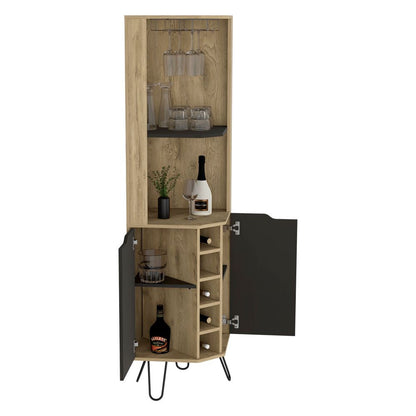 Bar Esquinero Audra Color Macadamia y Wengue Para Sala De Estar