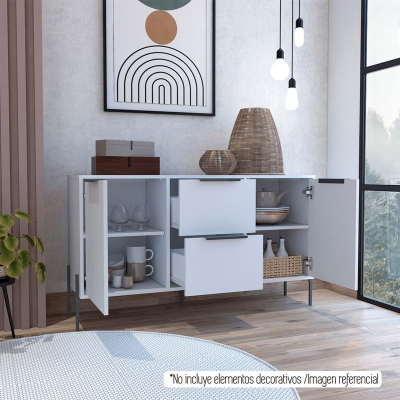 Bife White Collection, Blanco, con dos puertas batientes y dos cajones