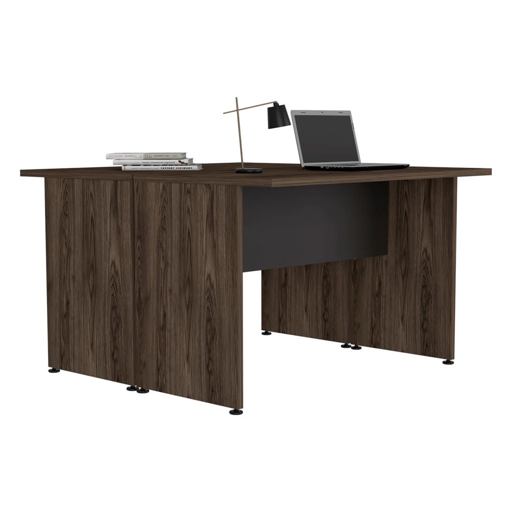 Mesa Escritorio Doble Home Office Color Negro Soft y Coñac Para Oficina