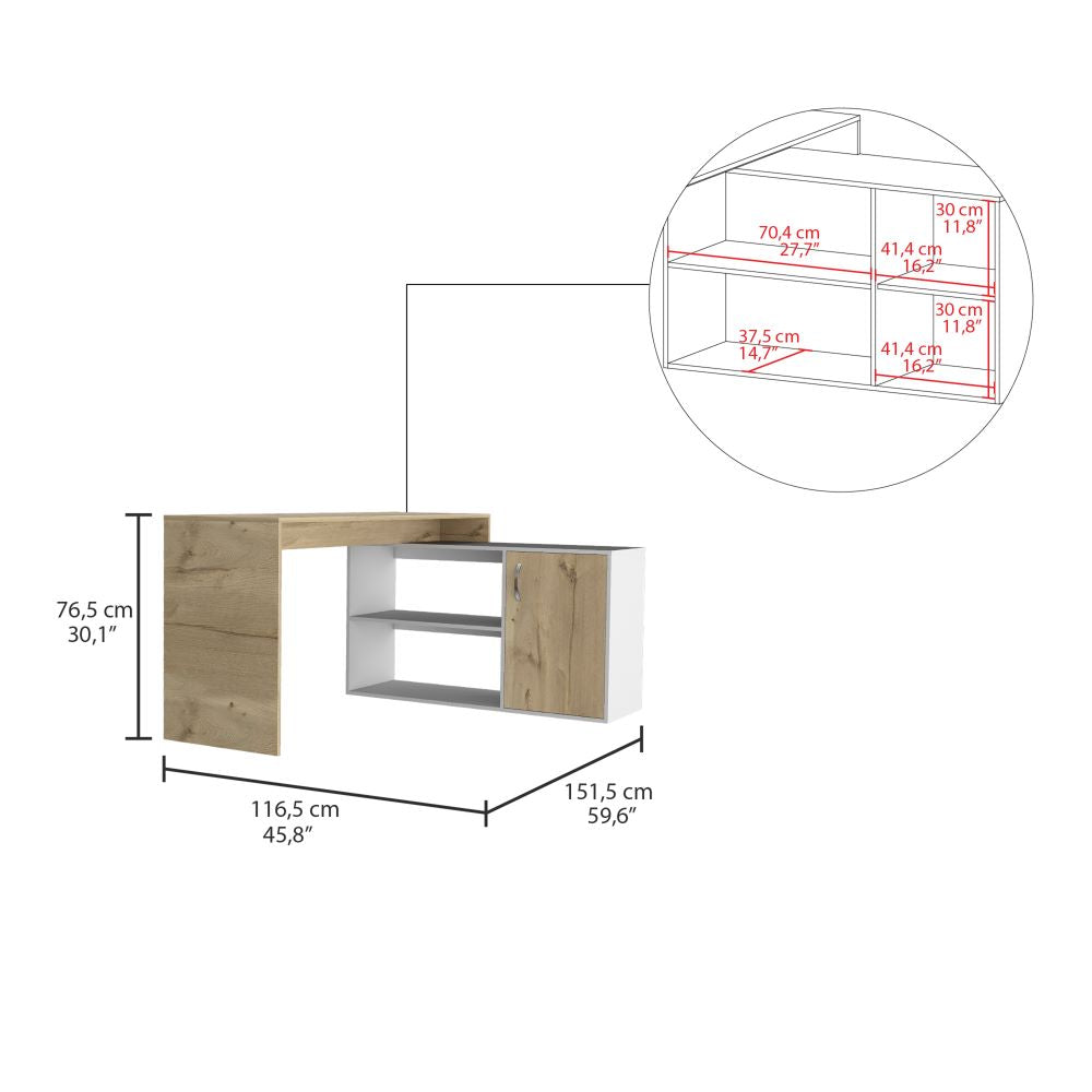 Escritorio en L Axis Color Duna y Blanco Para Oficina