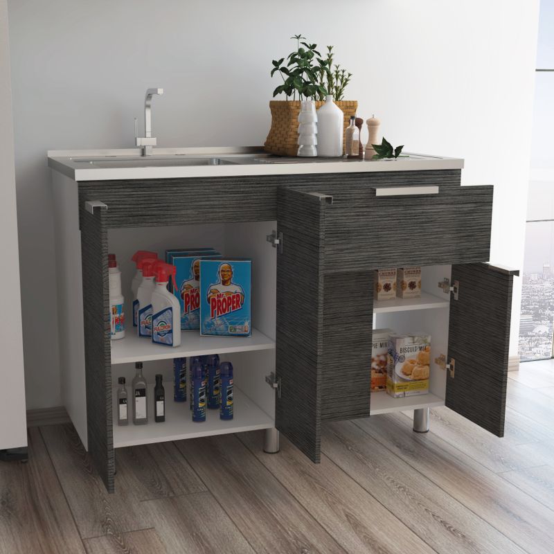 Mueble Inferior Fendi Color Roble Gris y Blanco Para Cocina