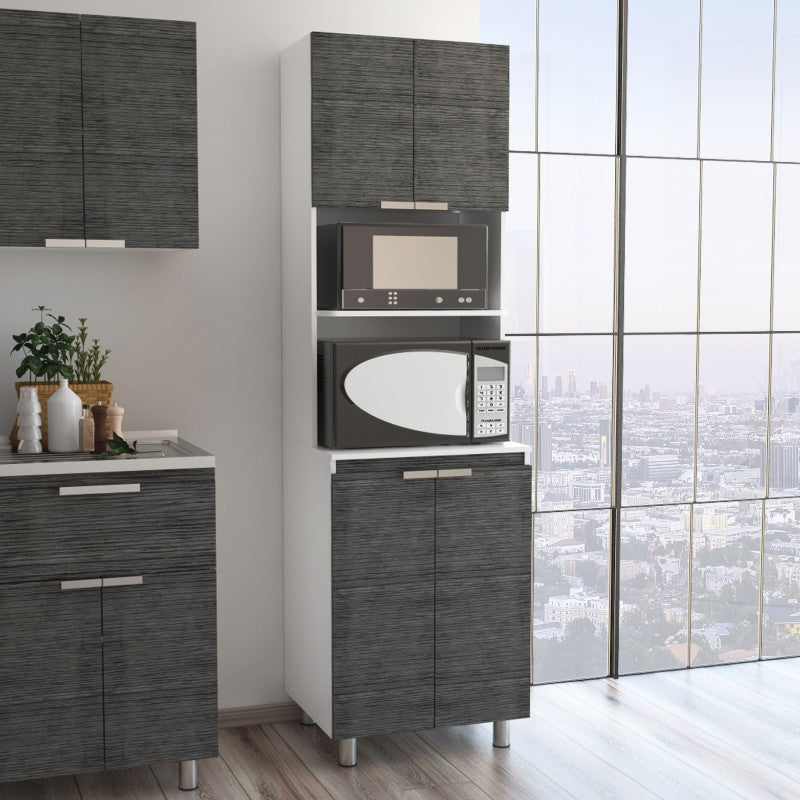 Mueble Microondas Fendi Color Roble Gris y Blanco Para Cocina