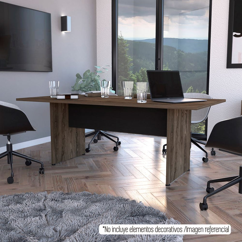 Mesa de Reunión Home Office Color Negro Soft y Coñac Para Oficina