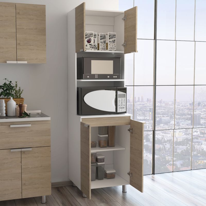 Mueble Microondas Fendi Color Rovere y Blanco Para Cocina