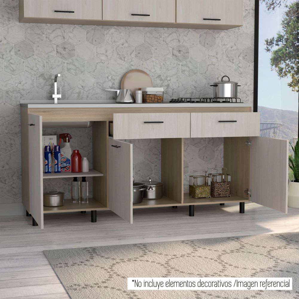 Modulo Inferior Kitchen Gante Color Rovere y Niebla Para Cocina