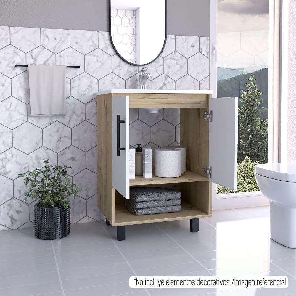 Mueble Optimizador Lavamanos Bath Bi Color Duna y Blanco Para Baño