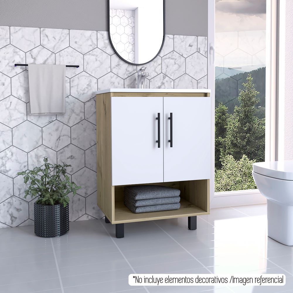 Mueble Optimizador Lavamanos Bath Bi Color Duna y Blanco Para Baño