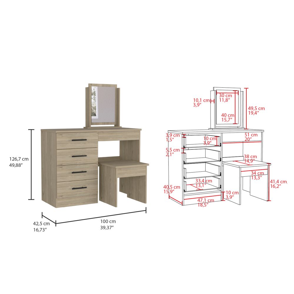 Mueble de Tocador Kaia Color Rovere y Blanco Marqueza Para Dormitorio