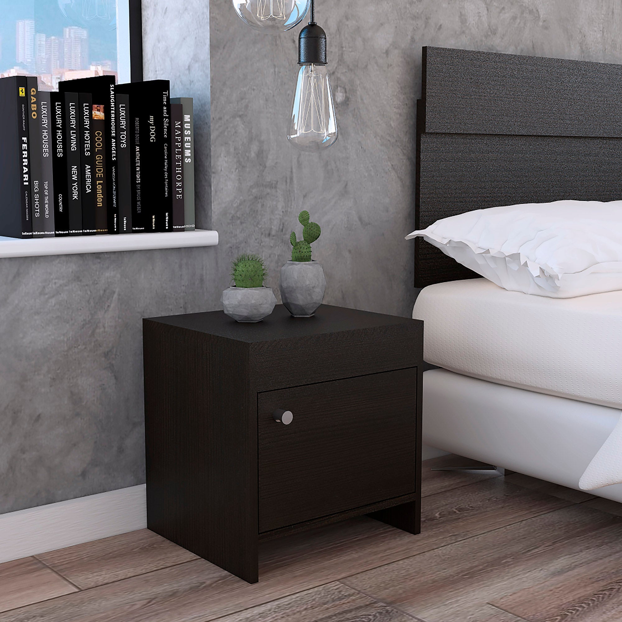 Mesa de Noche Colore Color Wengue Para Dormitorio