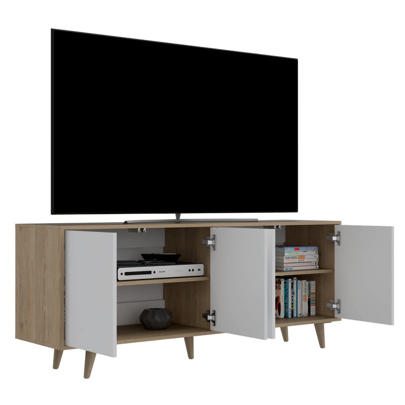 Rack TV Bora Color Rovere y Blanco Para Sala De Estar