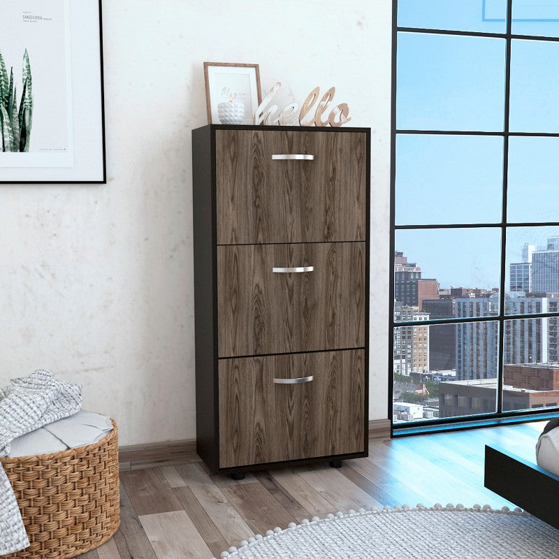 Cómoda Zapatera Campora Color Wengue y Coñac Para Dormitorio